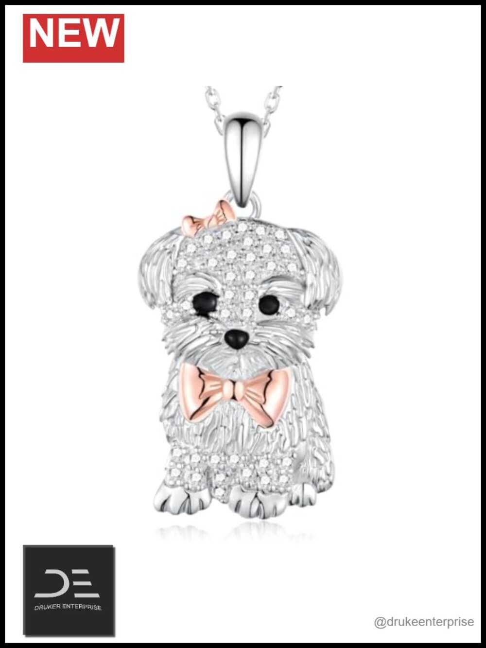 Sterling Silver Maltese Dog Pendant Necklace Cubic Zirconia 18"